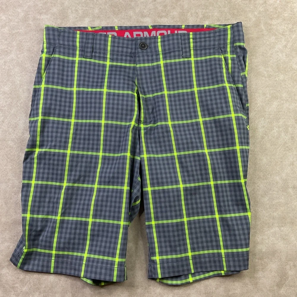 Under Armour Golf Shorts Men Sz 38 Gingham Plaid 11'' Flat Front Casual UA
